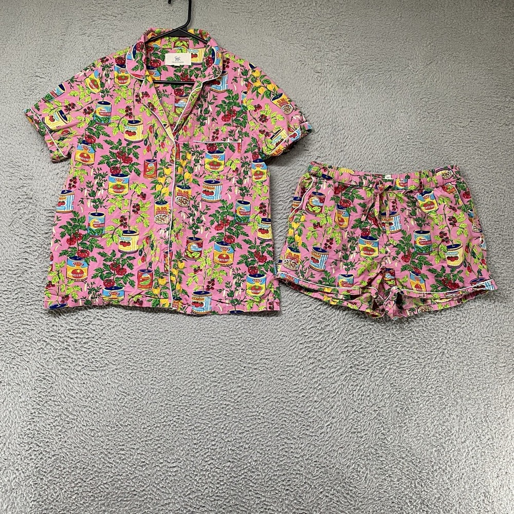 Printfresh Pajama Set Womens Medium Pink Veggie Can Organic Cotton Tomato